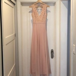 Do Re Mi Blush Pink Lace Backless Maxi Dress